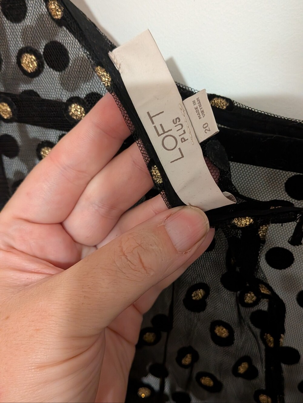 LOFT Plus Black Mesh Long Sleeve Dress with Gold Polka Dots - Picture 5 of 5